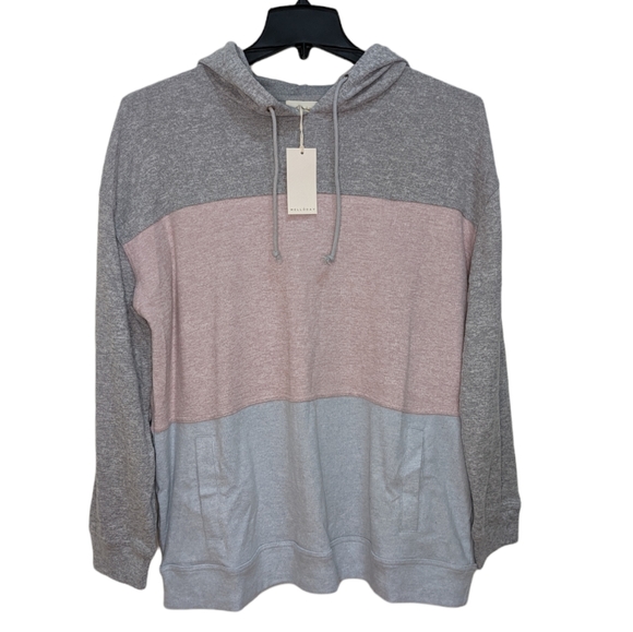 MELLODAY Tops - Melloday Colorblock Fleece Hoodie In Grey/mauve/blue XL